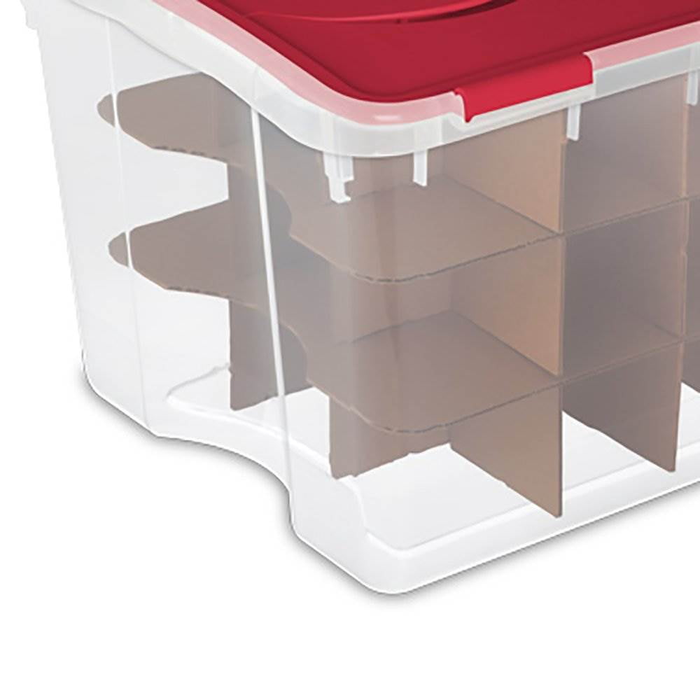 Sterilite 20 Compartment Christmas Holiday Ornament Storage Box, Red (6  Pack)