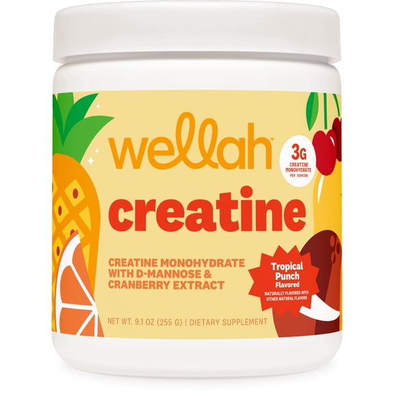 Wellah Creatine for Women (50 Servings, Tropical Punch) - Creatine Monohydrate with D-Mannose & Cranberry Extract