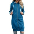 thumbnail image 4 of Women Casual Zip Up Fleece Hoodies Long Tunic Jackets 2025 Fall Winter Oversized Sweatshirts With Pockets Long Sleeve Comfy For Street Style & Loungewear​ Blue M, 4 of 6