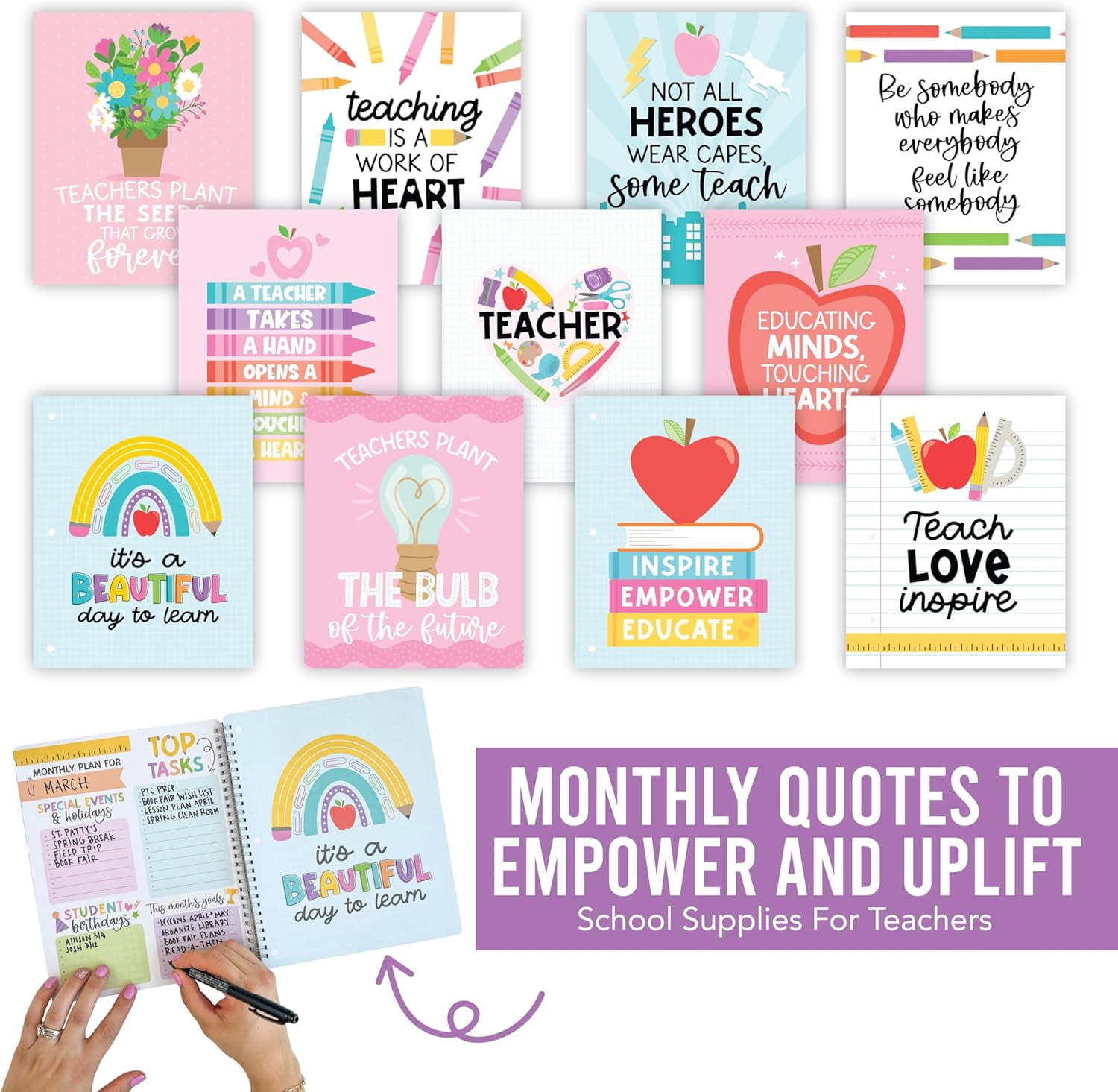 Teacher Planner 2025-2026 – Undated Lesson Planner Book with Stickers, Monthly & Weekly Pages, Student & Substitute Info – Colorful Homeschool & Classroom Organizer