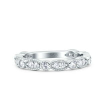 Simulated Cubic Zirconia Size-5 Half Eternity Wedding Band Art Deco Design 925 Sterling Silver