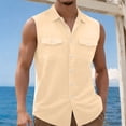 thumbnail image 2 of YLSDY Men's Linen Blend Sleeveless Button-Down Shirt, Casual Summer Vest with Dual Chest Pockets Khaki XXXXL, 2 of 7