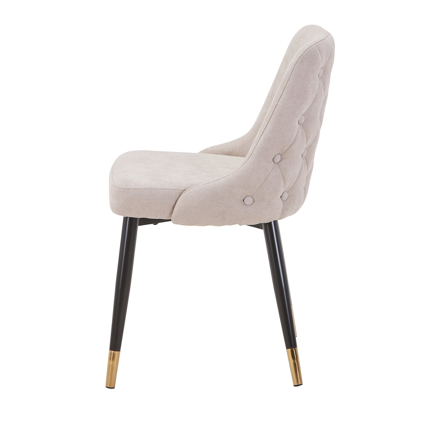 Mid-Century Modern Button Tufted Curved Padded Back Dining Chair with Gold-Tipped Feet, Beige (Set of 2)