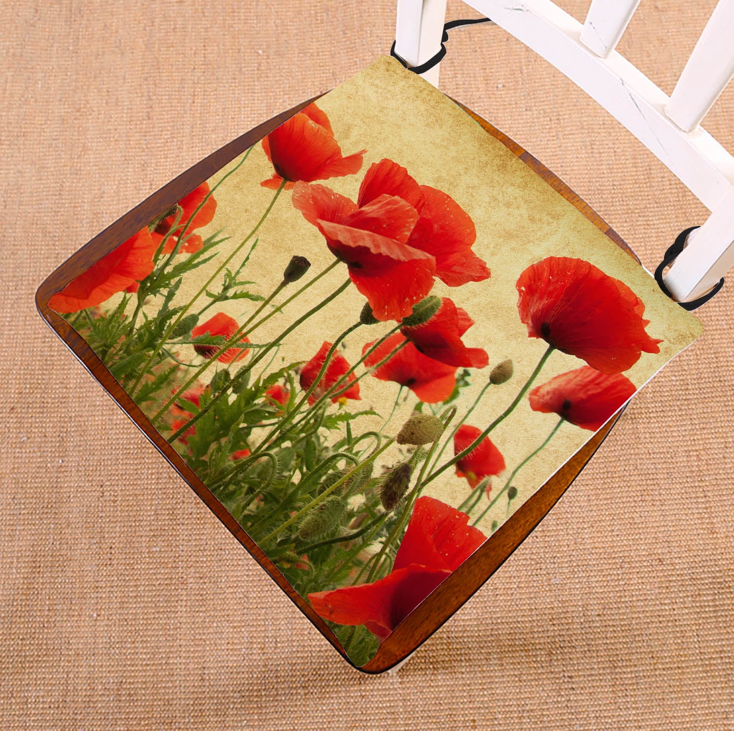 YKCG Vintage Retro Poppy Flower Field Seat Cushion Chair Cushion Floor