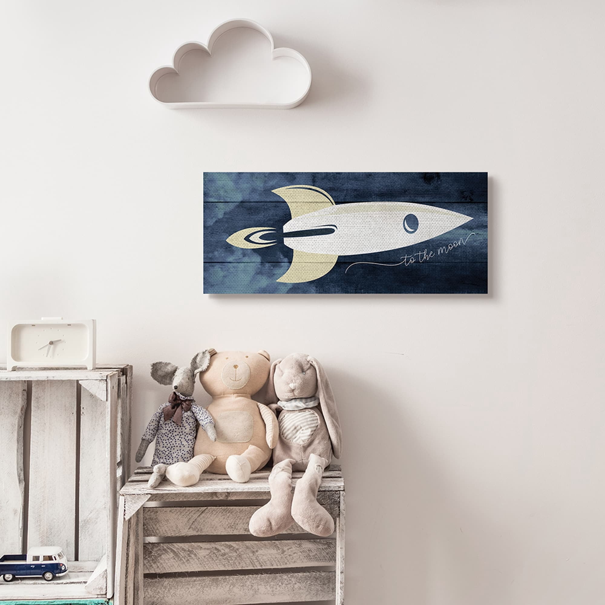 Stupell Industries To The Moon Phrase Rustic Space Ship Blue,13 x 30,Designed by Daphne Polselli