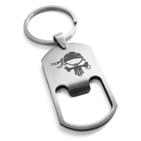 Tioneer Stainless Steel Pirate Bandit Skull Engraved Bottle Opener Dog Tag Keychain Keyring Celtic