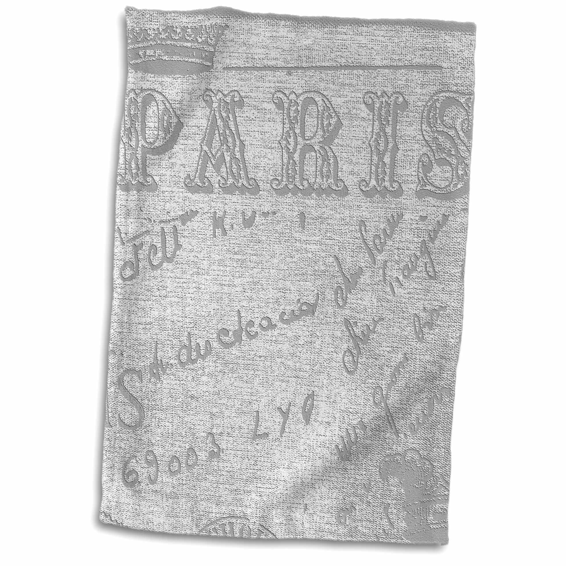 3dRose Black and White Paris Text - Towel, 15 by 22-inch