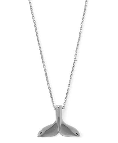 Sterling Silver Girls .8mm Whale Fluke Pendant Necklace Simulated Opal And Cubic Zirconia Center