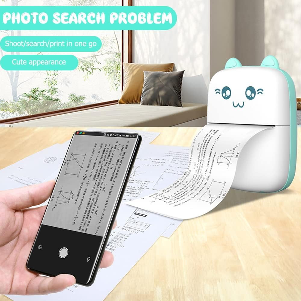 Ryhampaper Mini Pocket Thermal Printer, Portable Wireless Bluetooth Photo Sticker Paper Inkless Printing, Green