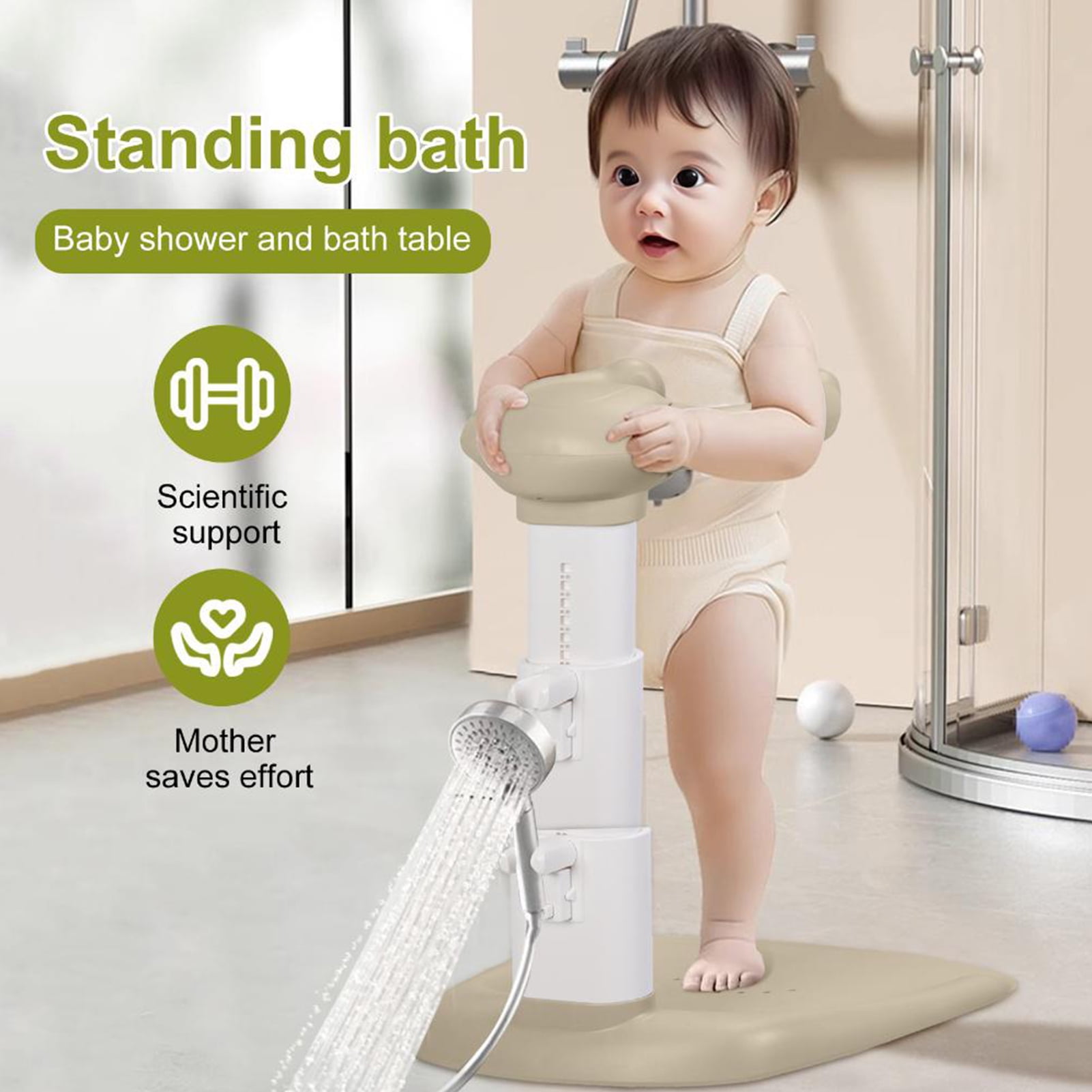 Foldable Baby Shower Stand Adjustable Height Anti Slip Pad 6 to 36 Months Bathing Support