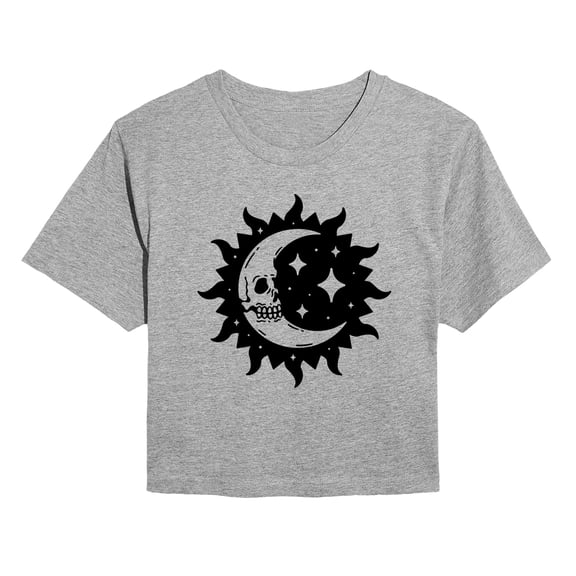 Instant Message - Celestial Moon with Skull Face - Juniors Cropped Graphic T-Shirt