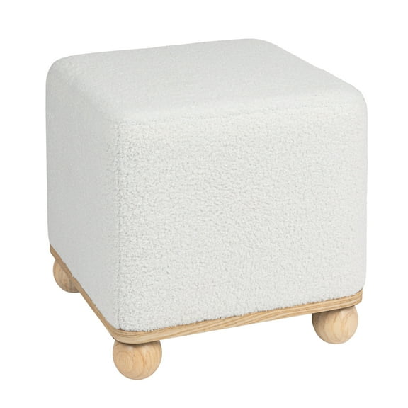 Creative Co-Op Square Boucle Upholstered Ottoman, Cream