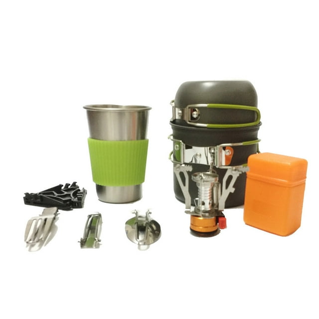 Batterie de Cuisine de Camping en Acier Inoxydable Cuisinière à Gaz Portable de Camping Brûleur au Butane Propane Extérieur Randonnée Pique-Nique+ Batterie de Cuisine Cuisinières de Camping Propane Portable Extérieur Brûleur à Gaz Propane
