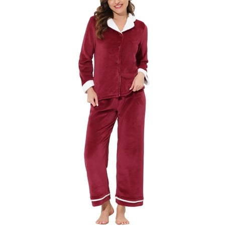 

Unique Bargains Women s Lounge Long Sleeve Button Down Flannel Pajamas Sleepwear Sets