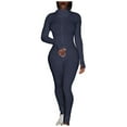 thumbnail image 2 of Jumpsuit Women Sport Yoga Workout Ribbed Zipper Long Sleeve Embroidery Sport Jumpsuits,Black Women'S Polyester Jumpsuit M, 2 of 7