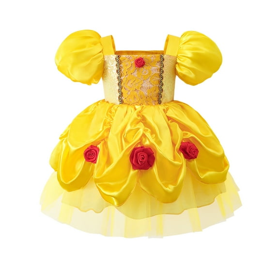 ATAIKU 6M-3T Toddler Baby Girls Halloween Belle Princess Dress Up Clothes, Infant Short Sleeve Tulle Princess Dresses Birthday Christmas Party