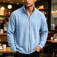 thumbnail image 5 of Men Vertical Rib Knit Jackets Liweisiy Full Zip Stand Collar Oversized Long Sleeve Coat Casual Cardigan Coat Sky Blue 4XL, 5 of 8