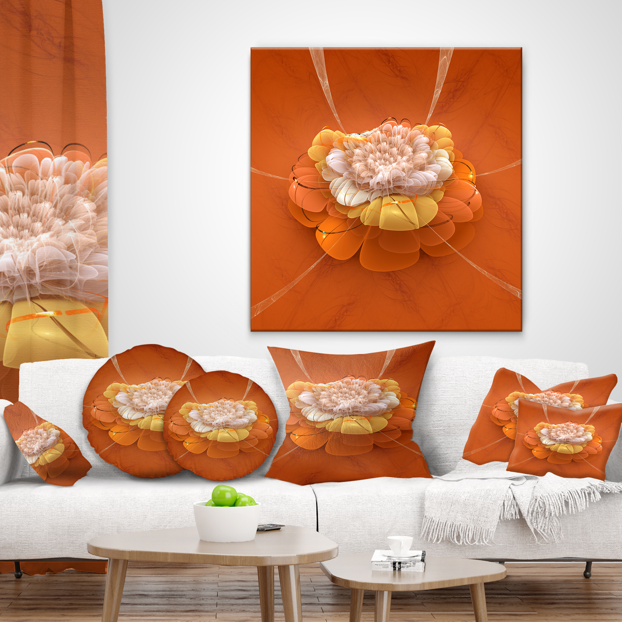 Designart Yellow Blossom Fractal Flower - Flower Throw Pillow - 16x16