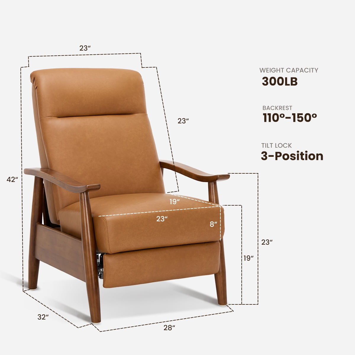 AFO Mid-Century Leather Living Room Push Back and Retractable Footrest Recliners with Set of 2 for Bedroom, Brown