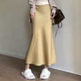thumbnail image 4 of Women Fishtail Skirt High Waist Fishtail Hem Maxi Skirt Solid Color Retro Satin Texture Hip Wrapped Skirt, 4 of 8