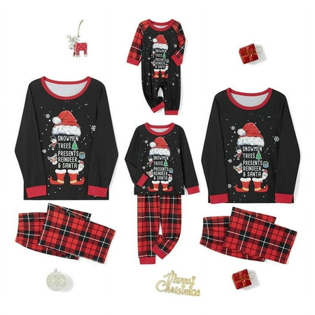 

Bebiullo Family Matching Christmas Pajamas Set Santa Claus Pattern Long Sleeve Tops+Buffalo Plaid Pants Sleepwear Loungewear
