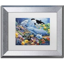 Trademark Fine Art 'Sealife' Canvas Art by Jenny Newland, White Matte, Silver Frame