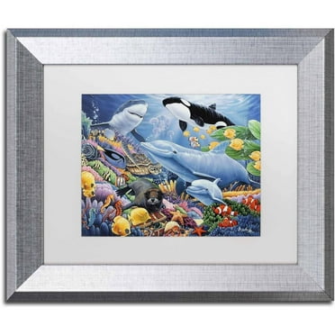 Trademark Fine Art 'Sealife' Canvas Art by Jenny Newland, White Matte, Silver Frame