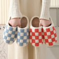thumbnail image 5 of Checkered Slippers for Women and Men - Fuzzy House Slippers with Memory Foam, Comfy Plush Fluffy Indoor House Shoes, Cozy Warm Slip on Bedroom Slippers with Non-Slip Sole, 5 of 5