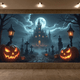 thumbnail image 2 of Gothic Design Halloween Banner with Scary Pumpkins Spooky Castle Backdrop Dark Atmosphere for Halloween Party Decoration, 2 of 5