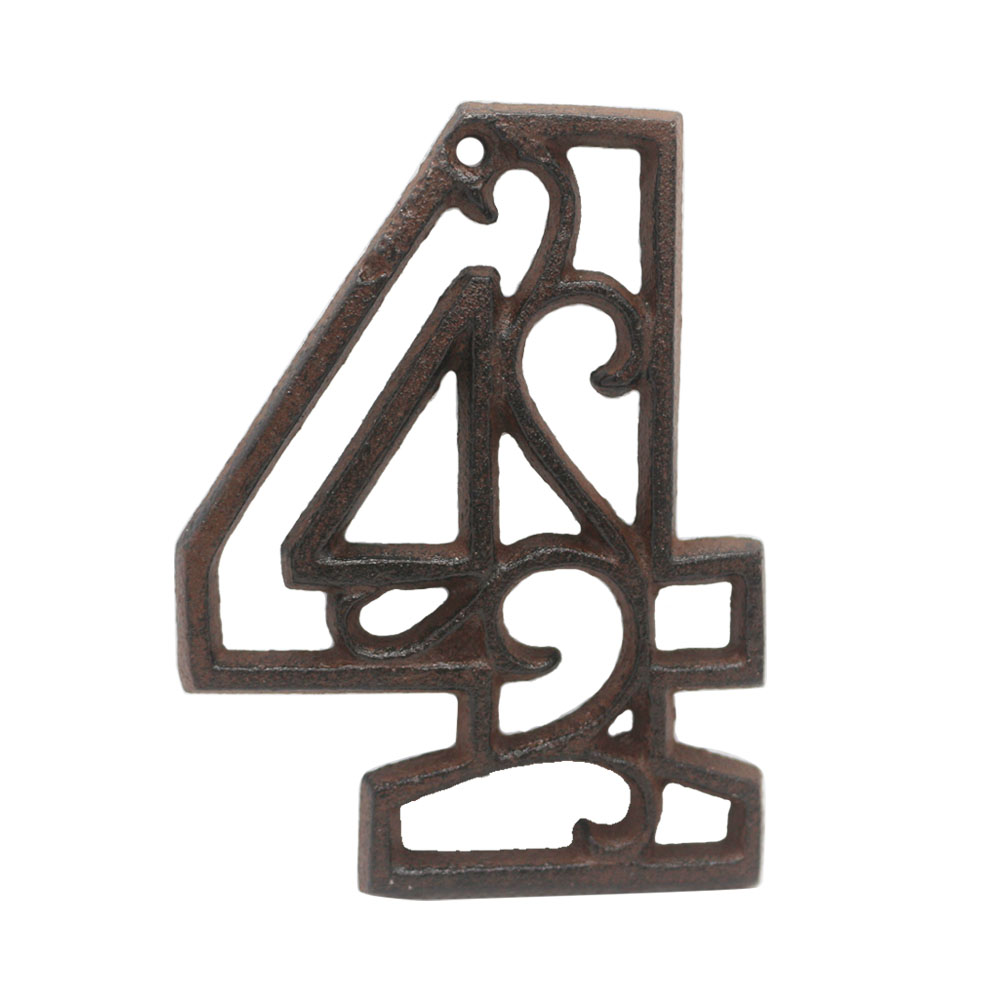 Decorative Vintage Cast Iron Metal House Numbers 4.3-Inch Rustic Hollowed Arabic Numbers 0 to 9 Cast Metal Address Number Home Garden Yard Mailbox Hanging Wall Sign Letters Decor(4) - image 1 of 5
