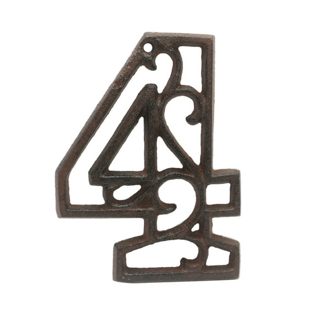 Decorative Vintage Cast Iron Metal House Numbers 4.3-Inch Rustic Hollowed Arabic Numbers 0 to 9 Cast Metal Address Number Home Garden Yard Mailbox Hanging Wall Sign Letters Decor(4)