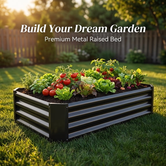 DURAMOXLQ 4x2x1 ft Metal Raised Garden Bed, Outdoor Rectangle Planter Box for Vegetables, Herbs and Flowers, Black