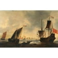 thumbnail image 2 of Jacob Adriaensz. Bellevois 14x11 Black Ornate Wood Framed Double Matted Museum Art Print Titled: Dutch Ships and Boats at Sea, a City Beyond, 2 of 5
