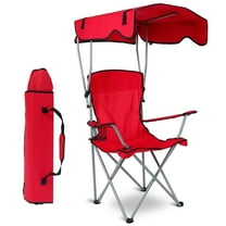 Folding Camping Chair with Canopy Shade 600D Oxford Portable Camping Chair with Cup Holder Support 330lbs Red