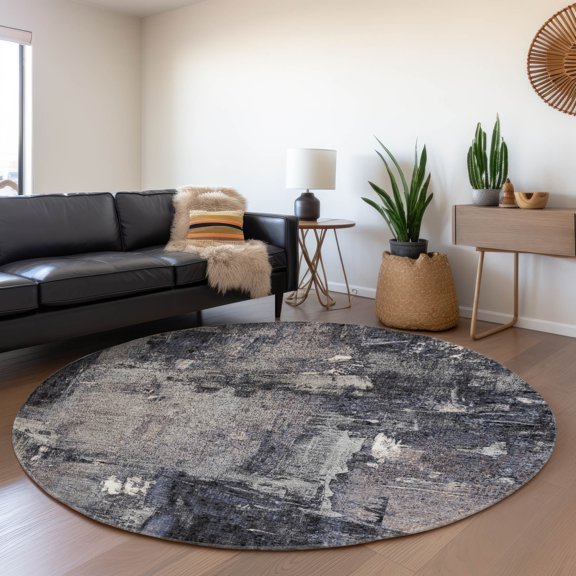 Addison Rugs Mayfield Premium Machine Washable Transitional Abstract Charcoal Round Rug, 8' x 8'