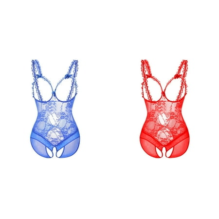 (2-Pack) Kcodviy Women s Underwear Lace Open Women Christmas Plus Size Crotch Dew See for Valentines Day Through Bodysuit Underwear for Women Unwrap Sleep