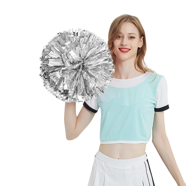 2-Pack Cheerleader Pom Poms 12 Inch, Metallic Team Spirit Shaker Fluff, Heavy-Duty Colorful Rally Accessory for Competition Performance Event