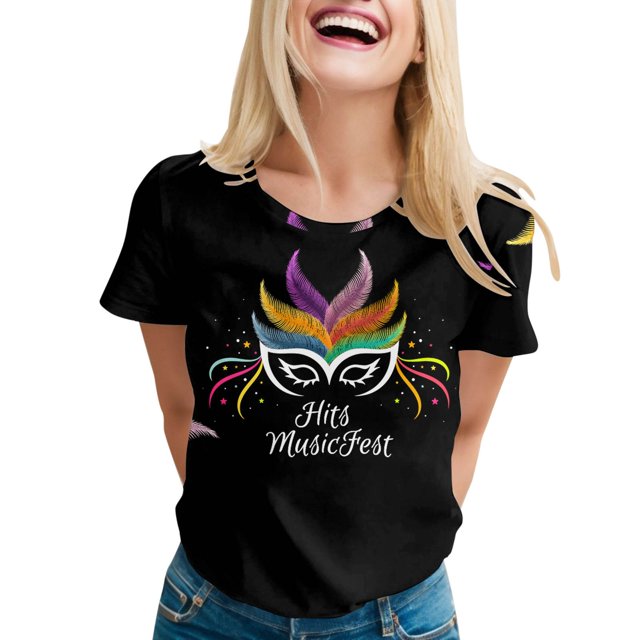 PMUYBHF T-Shirt à Manches Courtes Imprimé pour Femmes Printemps Été Vacances Col Rond 1427 m