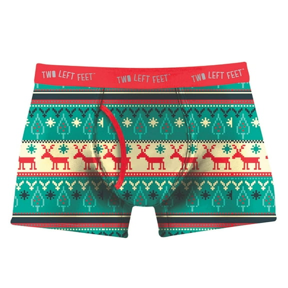 Two Left Feet 'Reindeer Xing' Christmas Trees Men's Trunk Boxer Brief Underwear.