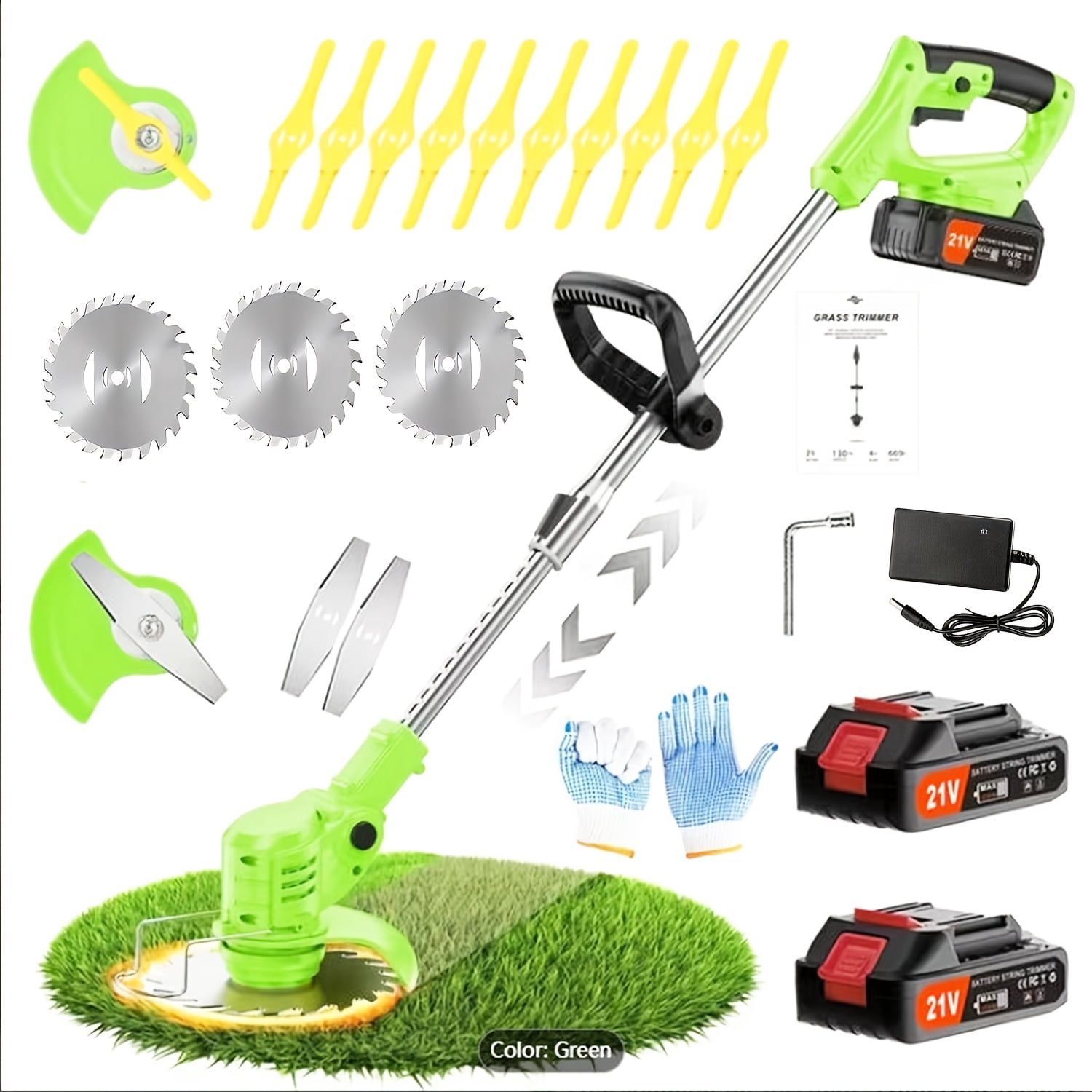 Compact Cordless Electric Lawn Mower Dual Lithium Batteries 3 Blades Handheld Weed Wacker for Yard Garden Maintenance