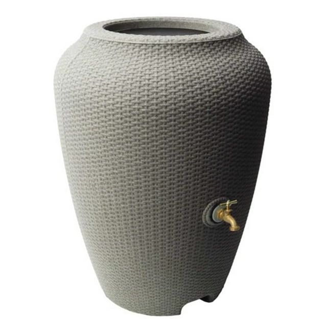 Algreen 50 Gallon Capacity Sustainable Wicker Rain Harvesting Barrel, Gray