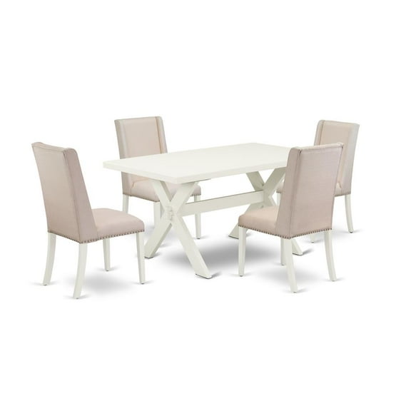 East West Furniture 5-Piece Modern Dining Table Set a Great Linen White Modern Dining Table Top and 4 Wonderful Linen Fabric Parson Dining Room Chairs with Nails Head and Stylish Chair Back, Linen...