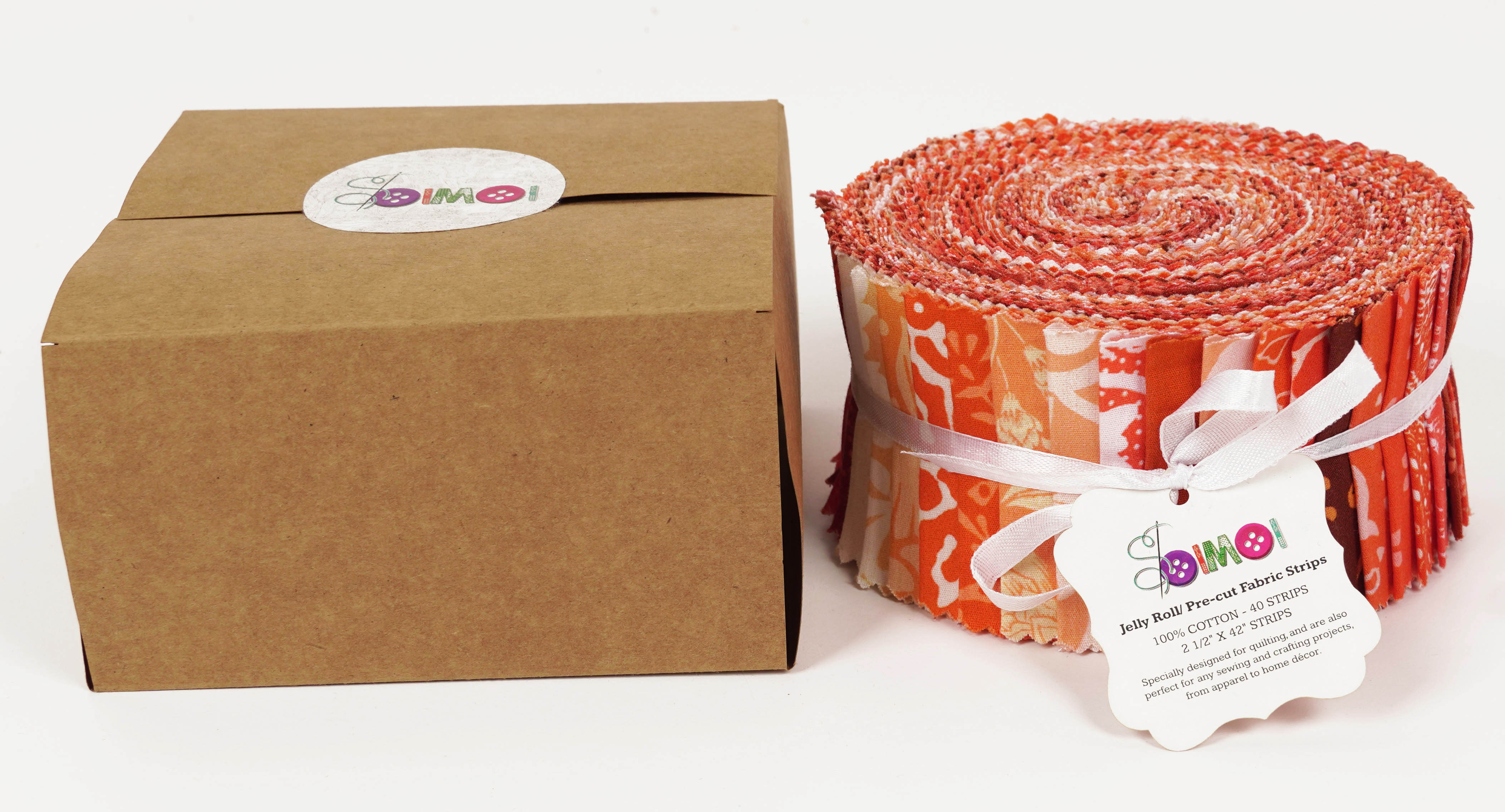 Soimoi 40Pcs Asian Block Print Cotton Precut Fabrics For Quilting Craft Strips 2.5x42inches Jelly Roll - Peach & Orange