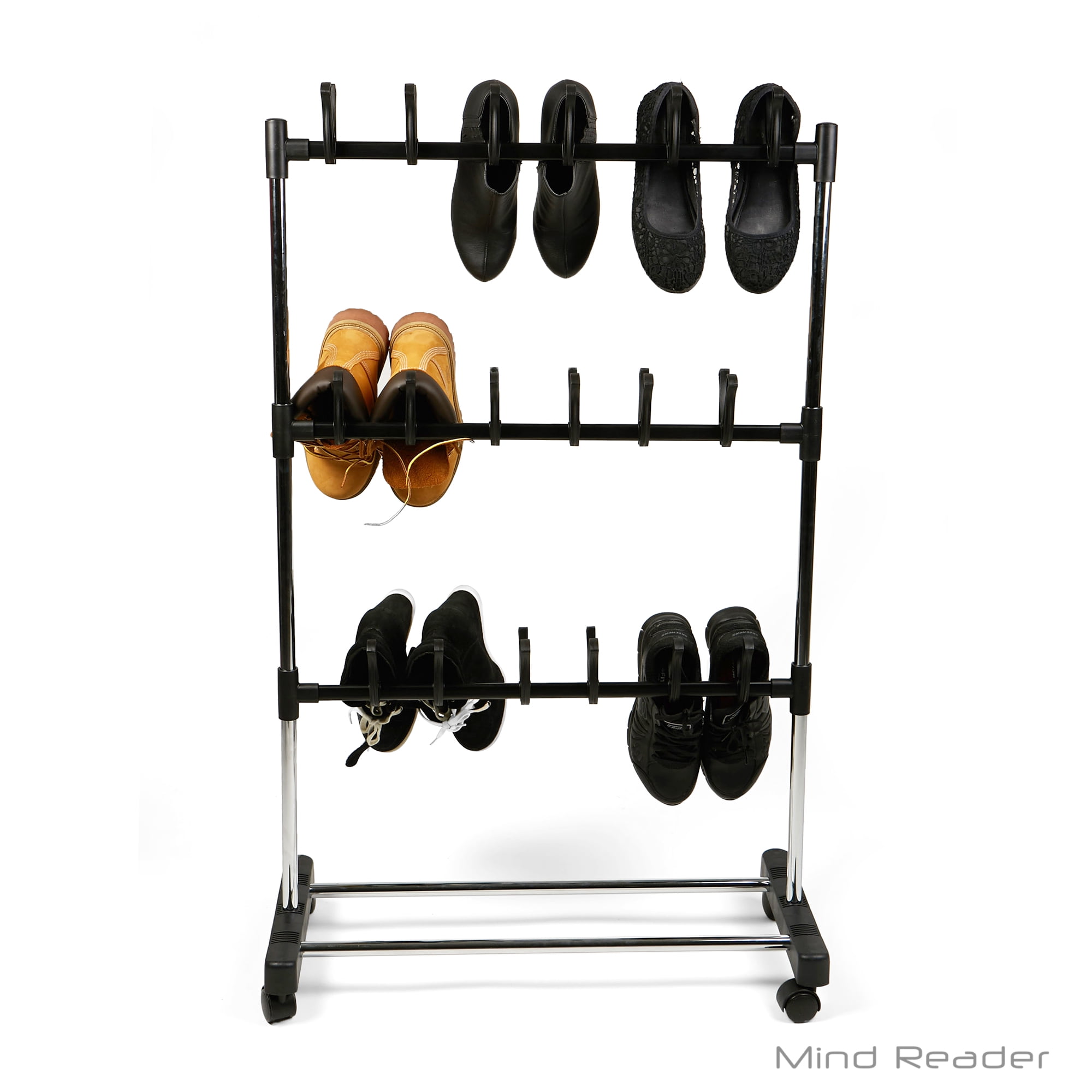 Mind Reader Shoe Rack Organizer, 9 Pair, Rolling Footwear Holder