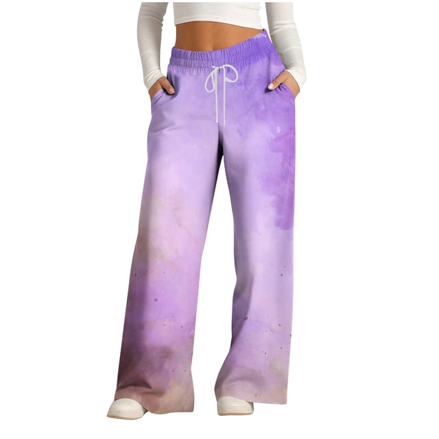 Pants for Women, Womens Fashionable Striped Printed Drawstring Wide Leg Pants