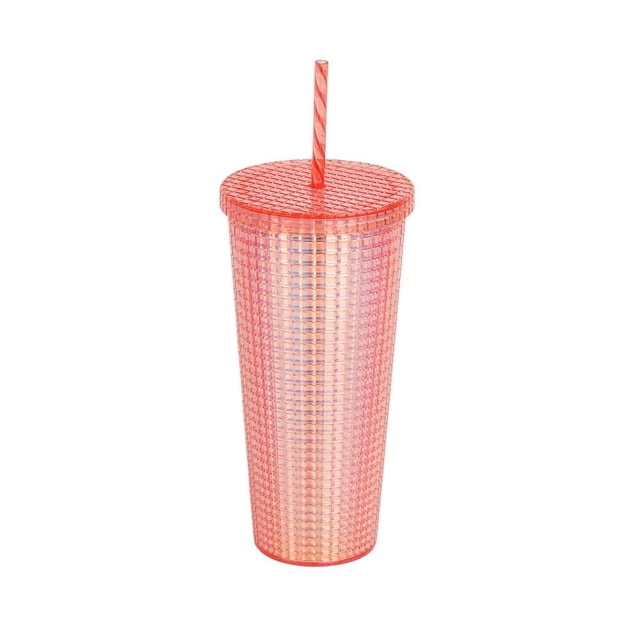 Vaso Con Popote Mainstays Textura Rosa 700 ml