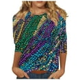 thumbnail image 2 of Cadancy Mardi Gras Shirt for Women Plus Size Trendy Graphic Casual Shirts 3/4 Sleeve Crew Neck Carnival Blouse Holiday Funny Rave Party Outfits Tops, 2 of 5