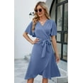 thumbnail image 4 of Womens Summer Dresses Casual Short Sleeve V Neck Strap Lacing Sexy Midi Dress Wrap Party Club Sundress (Blue,XX-Large), 4 of 6