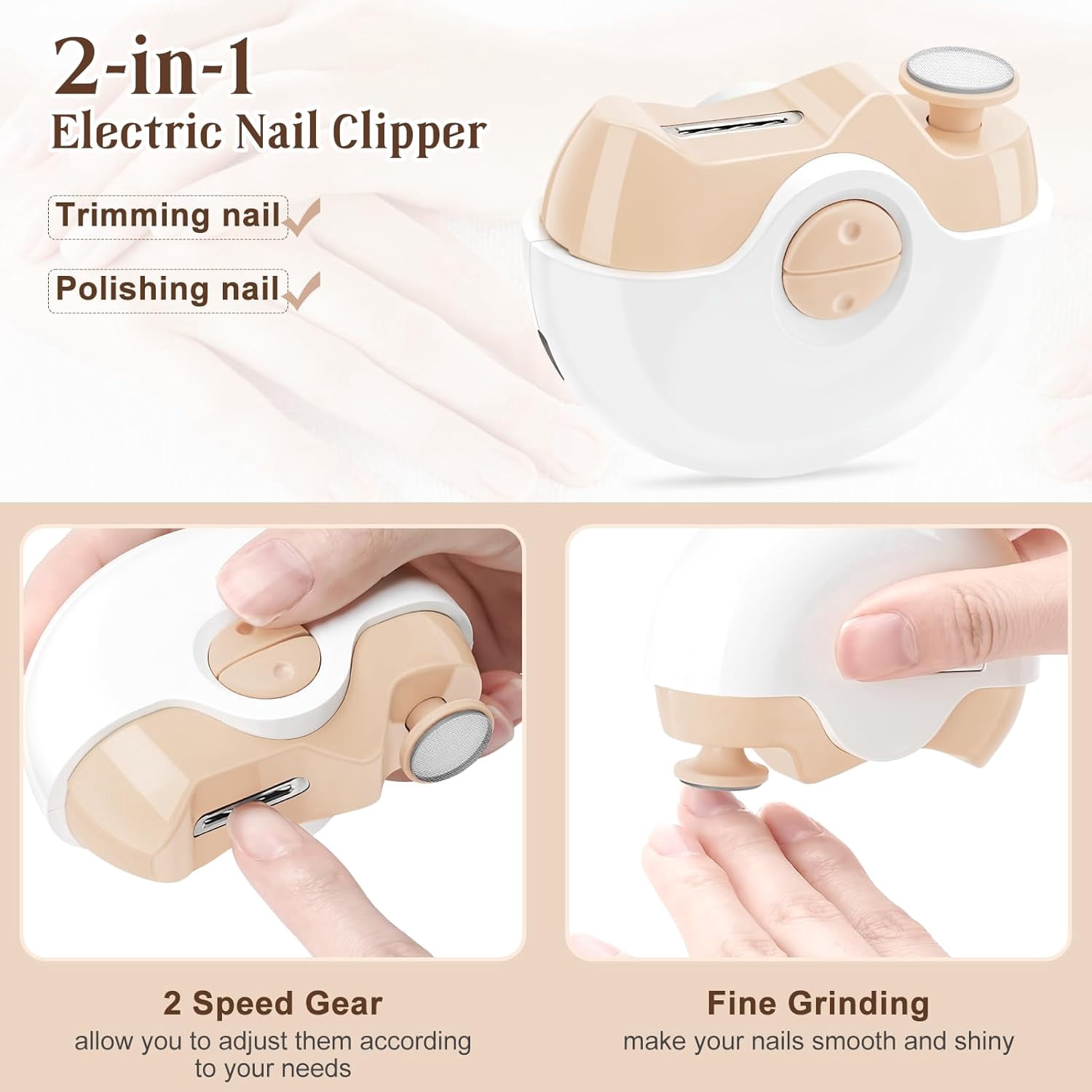 Aorsher 2 Speeds Electric Nail Clipper, 2 in 1 Automatic Nail Clippers with Nail Scraps Storage, USB Rechargeable Safety Fingernail Trimmer for Seniors and Adult