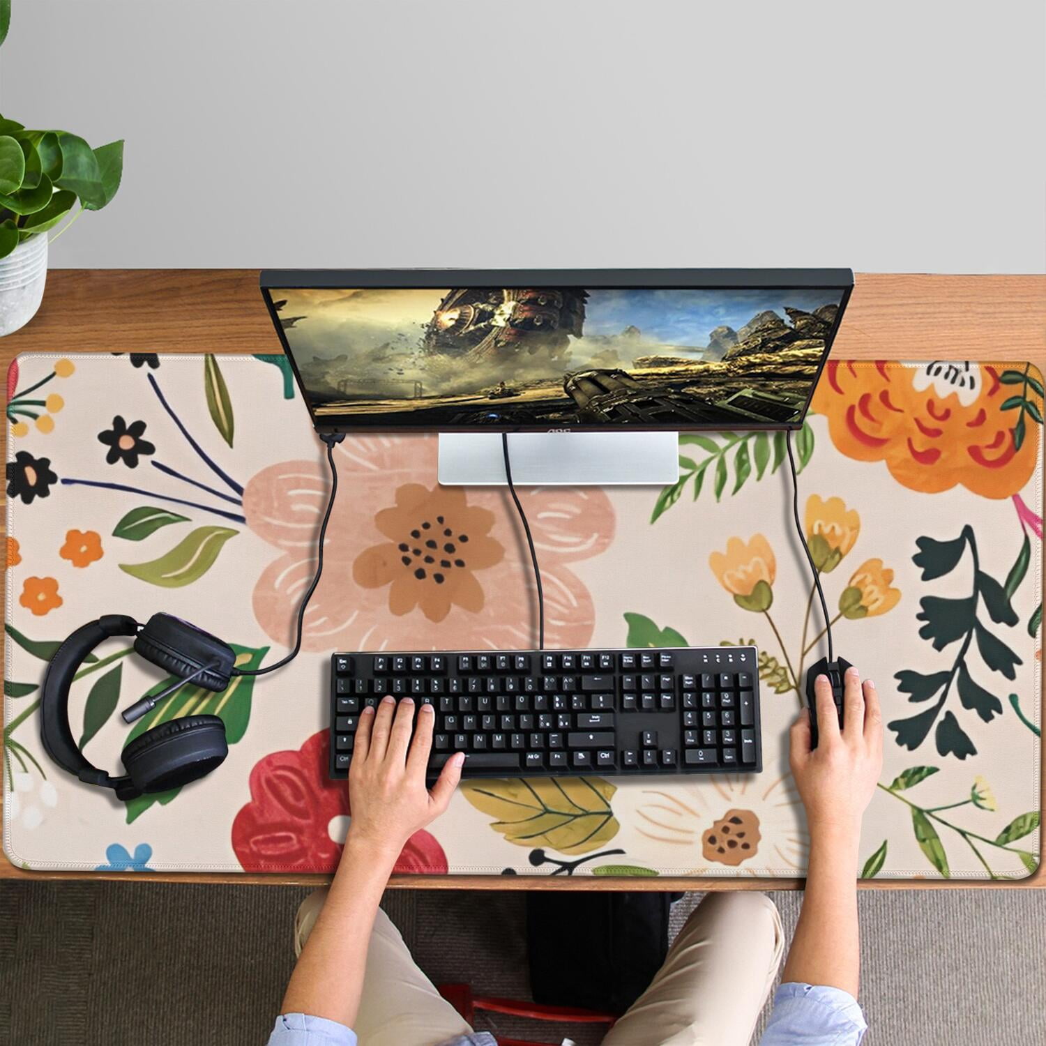 Long Mouse Pads for Desk,Bright Pioneer Flower Desk Mats on Top Of Desks, Desk Mouse Pad Extra Large with 3mm Non-Slip Base and Stitched Edge for Gaming,Office,Work,Home 47.3"x23.6"